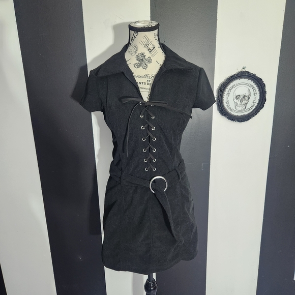 Dolls Kill Dresses & Skirts - Dolls Kill Black Lace-Up Belted Mini Dress